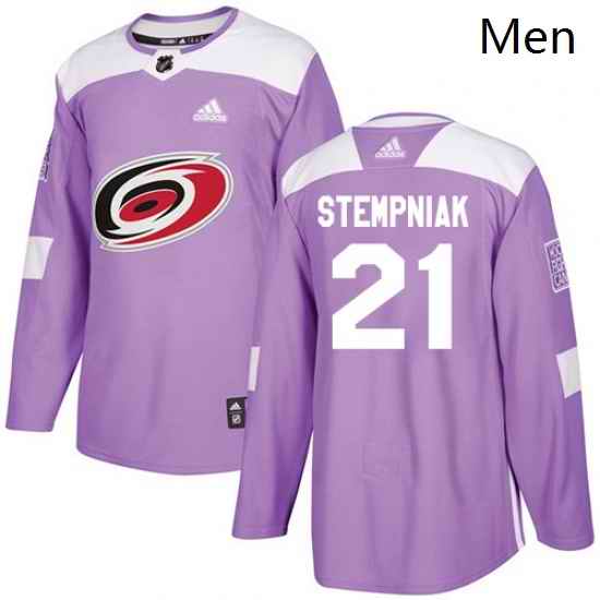 Mens Adidas Carolina Hurricanes 21 Lee Stempniak Authentic Purple Fights Cancer Practice NHL Jersey